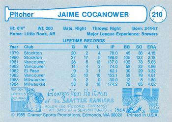 1985 Cramer Vancouver Canadians #210 Jaime Cocanower Back