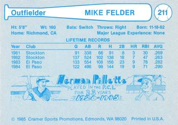 1985 Cramer Vancouver Canadians #211 Mike Felder Back