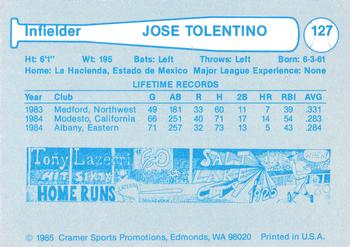 1985 Cramer Tacoma Tigers #127 Jose Tolentino Back