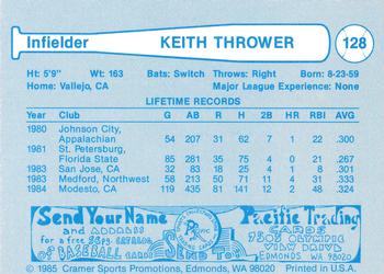 1985 Cramer Tacoma Tigers #128 Keith Thrower Back