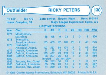 1985 Cramer Tacoma Tigers #130 Rick Peters Back