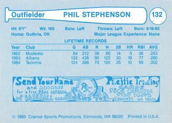 1985 Cramer Tacoma Tigers #132 Phil Stephenson Back
