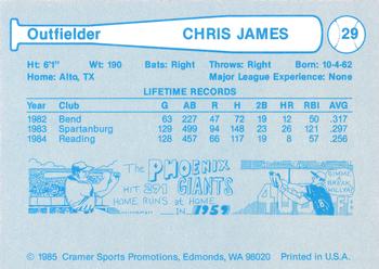 1985 Cramer Portland Beavers #29 Chris James Back