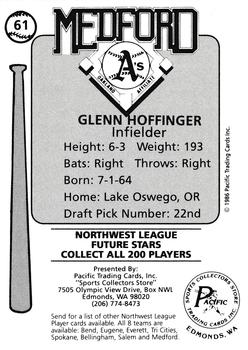 1986 Cramer Medford A's #61 Glenn Hoffinger Back