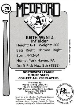 1986 Cramer Medford A's #75 Keith Wentz Back