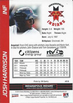 2013 Choice Indianapolis Indians #11 Josh Harrison Back