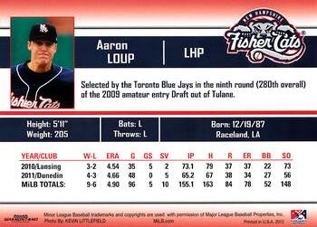 2012 Grandstand New Hampshire Fisher Cats #19 Aaron Loup Back