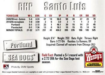2011 Grandstand Portland Sea Dogs #NNO Santo Luis Back