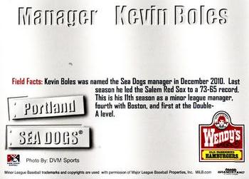 2011 Grandstand Portland Sea Dogs #NNO Kevin Boles Back