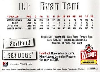 2011 Grandstand Portland Sea Dogs #NNO Ryan Dent Back