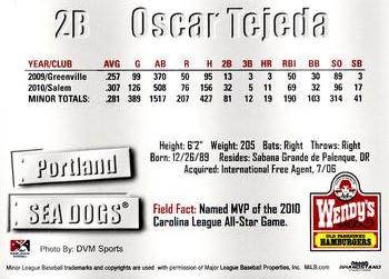 2011 Grandstand Portland Sea Dogs #NNO Oscar Tejeda Back