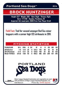 2012 Grandstand Portland Sea Dogs #NNO Brock Huntzinger Back