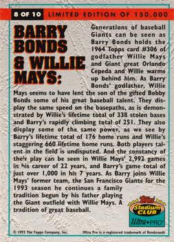 1993 Stadium Club Ultra-Pro #8 Barry Bonds / Willie Mays Back