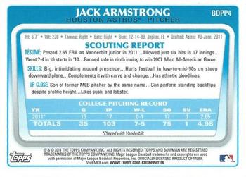 2011 Bowman Draft Picks & Prospects - Prospects Gold #BDPP4 Jack Armstrong Back