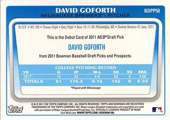 2011 Bowman Draft Picks & Prospects - Prospects Gold #BDPP50 David Goforth Back