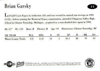1996 Best Vermont Expos #14 Brian Garsky Back
