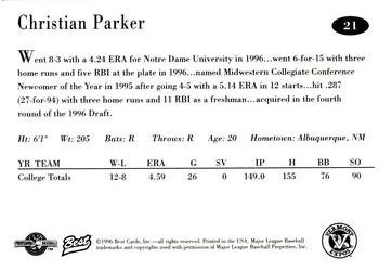 1996 Best Vermont Expos #21 Christian Parker Back