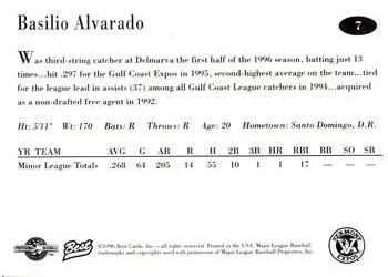1996 Best Vermont Expos #7 Basilio Alvarado Back