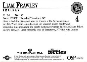 1998 Vermont Expos #4 Liam Frawley Back