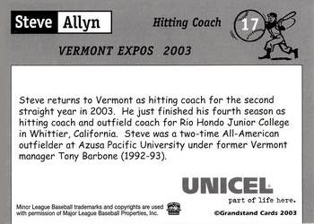 2003 Grandstand Vermont Expos #NNO Steve Allyn Back
