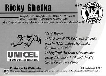 2005 Grandstand Vermont Expos #NNO Ricky Shefka Back