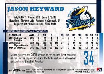 2009 Grandstand Myrtle Beach Pelicans #NNO Jason Heyward Back