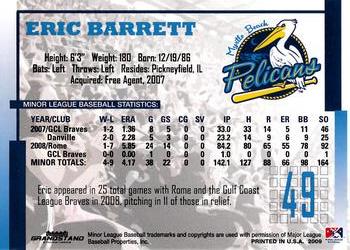 2009 Grandstand Myrtle Beach Pelicans #NNO Eric Barrett Back