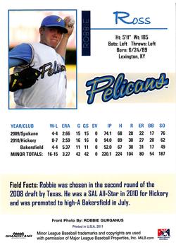 2011 Grandstand Myrtle Beach Pelicans #NNO Robbie Ross Back