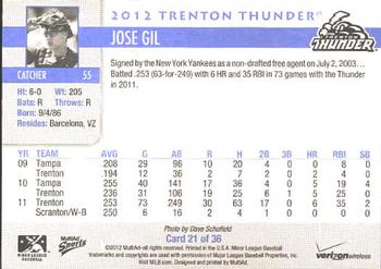 2012 MultiAd Verizon Trenton Thunder #21 Jose Gil Back