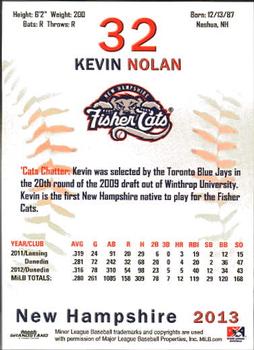 2013 Grandstand New Hampshire Fisher Cats #17 Kevin Nolan Back