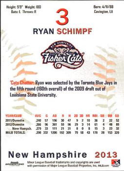 2013 Grandstand New Hampshire Fisher Cats #23 Ryan Schimpf Back
