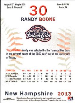 2013 Grandstand New Hampshire Fisher Cats #4 Randy Boone Back