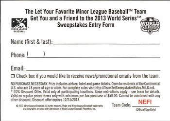 2013 Grandstand New Hampshire Fisher Cats #NNO Contest Card Back