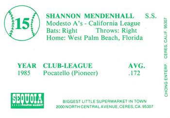1986 Chong Modesto A's #15 Shannon Mendenhall Back