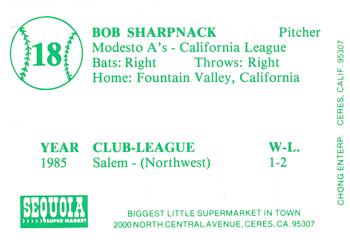 1986 Chong Modesto A's #18 Bob Sharpnack Back