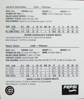 1998 Chicago Cubs Fan Convention #24 Mound Mates (Mark Clark / Jeremi Gonzalez) Back