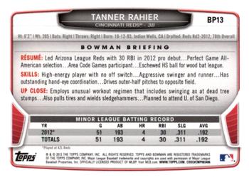 2013 Bowman - Prospects Hometown #BP13 Tanner Rahier Back