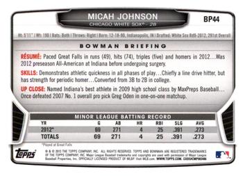 2013 Bowman - Prospects Hometown #BP44 Micah Johnson Back