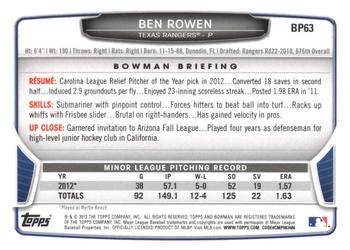 2013 Bowman - Prospects Hometown #BP63 Ben Rowen Back