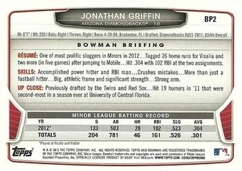 2013 Bowman - Prospects Purple #BP2 Jonathan Griffin Back