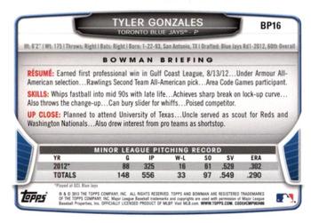 2013 Bowman - Prospects Purple #BP16 Tyler Gonzales Back