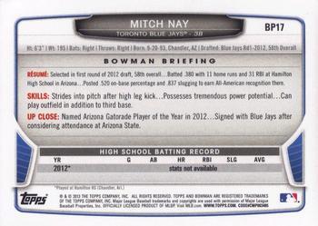2013 Bowman - Prospects Purple #BP17 Mitch Nay Back