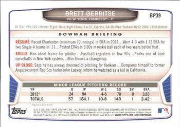 2013 Bowman - Prospects Purple #BP39 Brett Gerritse Back