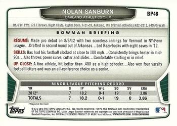 2013 Bowman - Prospects Purple #BP48 Nolan Sanburn Back