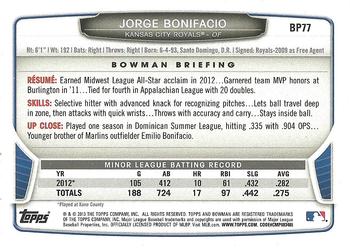 2013 Bowman - Prospects Purple #BP77 Jorge Bonifacio Back