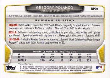2013 Bowman - Prospects Purple #BP79 Gregory Polanco Back