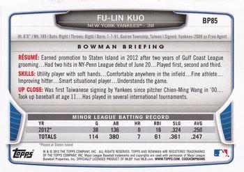 2013 Bowman - Prospects Purple #BP85 Fu-Lin Kuo Back