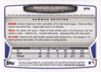 2013 Bowman - Prospects Purple #BP94 Mikeson Oliberto Back