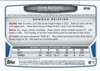 2013 Bowman - Prospects Purple #BP99 Evan Rutckyj Back