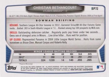 2013 Bowman - Prospects Purple #BP72 Christian Bethancourt Back